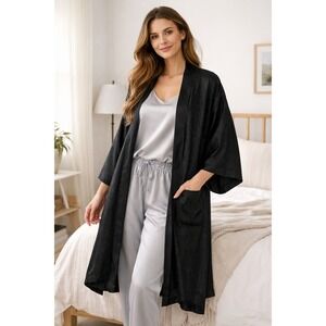 Women Silk Kimono Robe Jacket XL Black Jacquard Duster dark academia goth